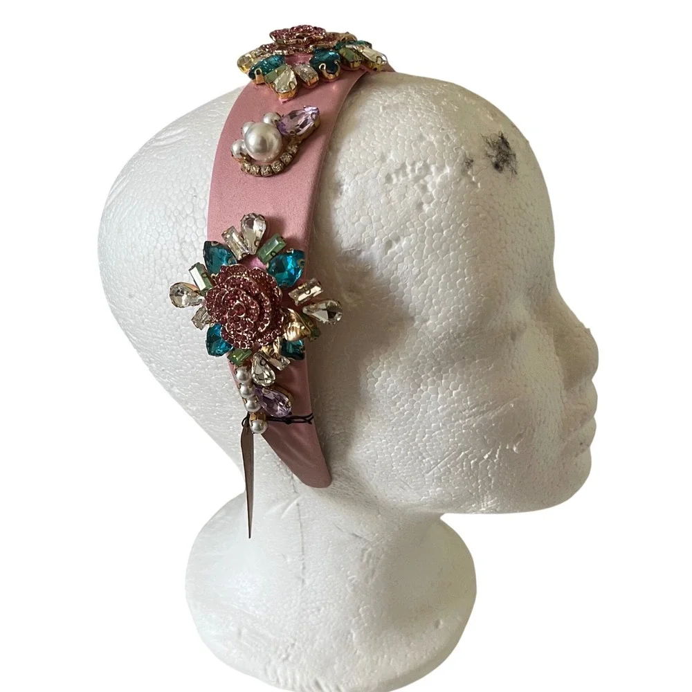 Story by Bari Women's‎ Embellished Pink Jeweled Headband Crystal Floral Pearl